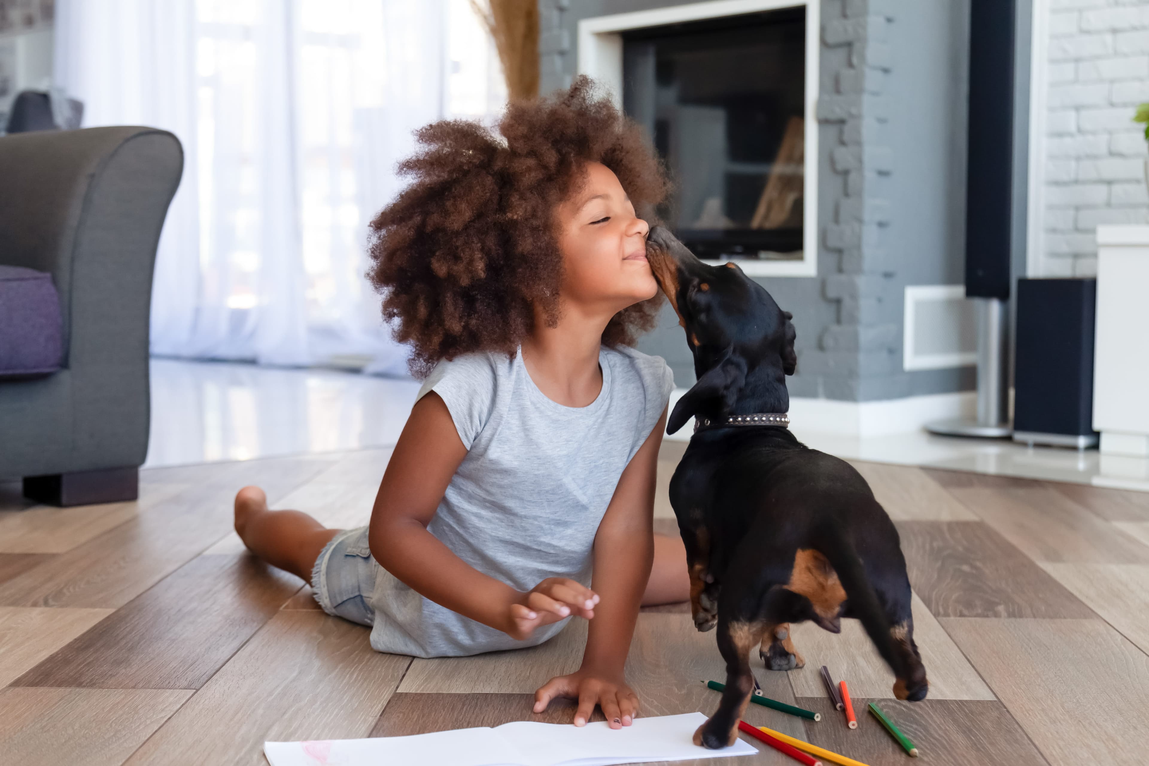 child with dog